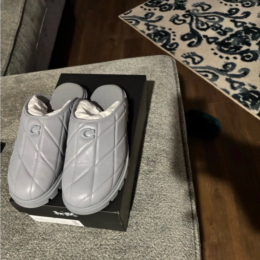 Coach Quilted Gray Mules Alyssa